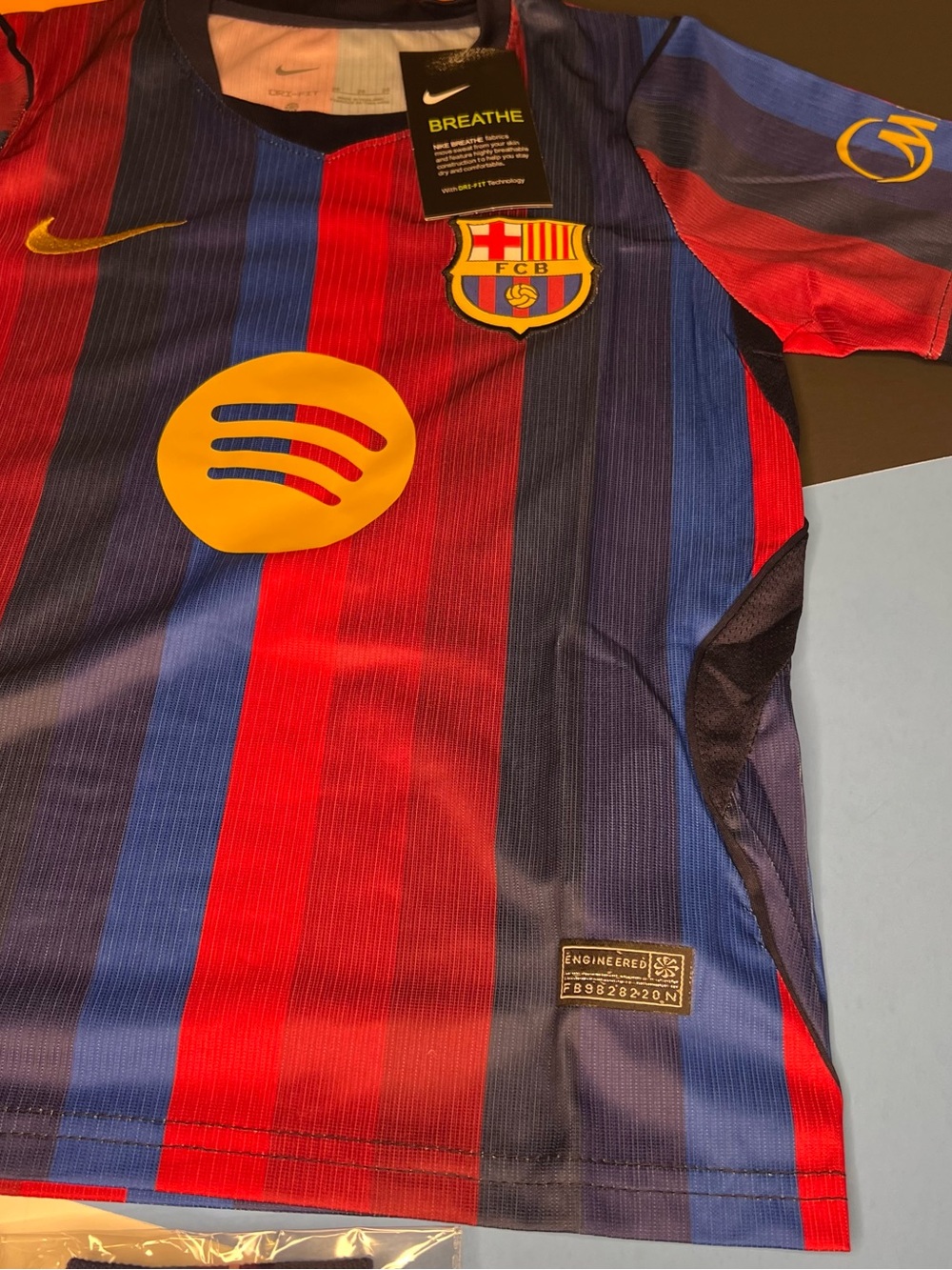 Nike Kids Barcelona Stripe Soccer Jersey in Red, Blue & Yellow